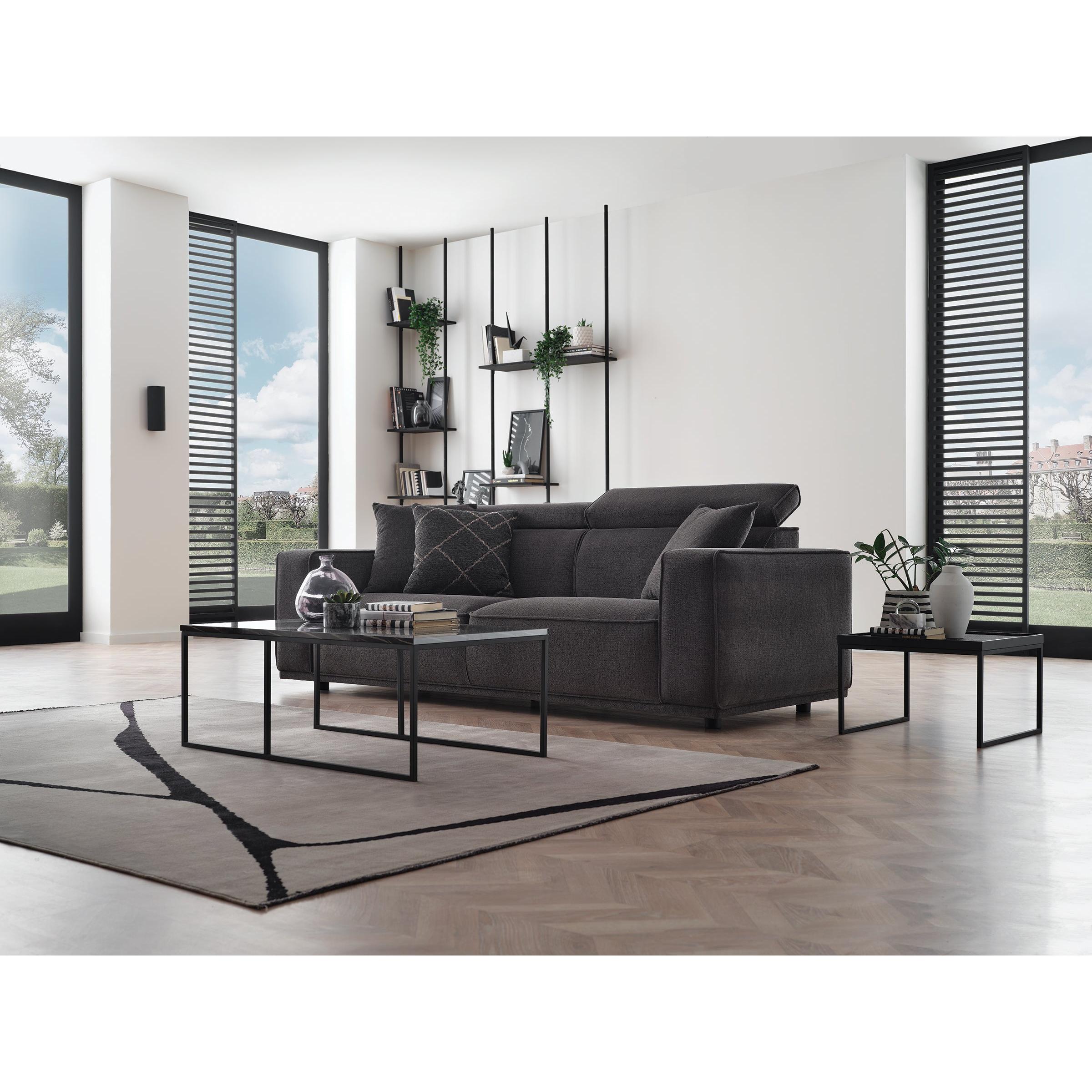 Enza Home Sofas Stationary Milos 3-Seater Sofa - Black IMAGE 4