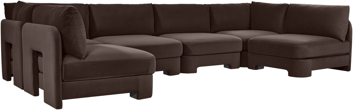 Hammond - Velvet Performance Fabric Upholstered 6 Piece U-Shaped Armless Sectional