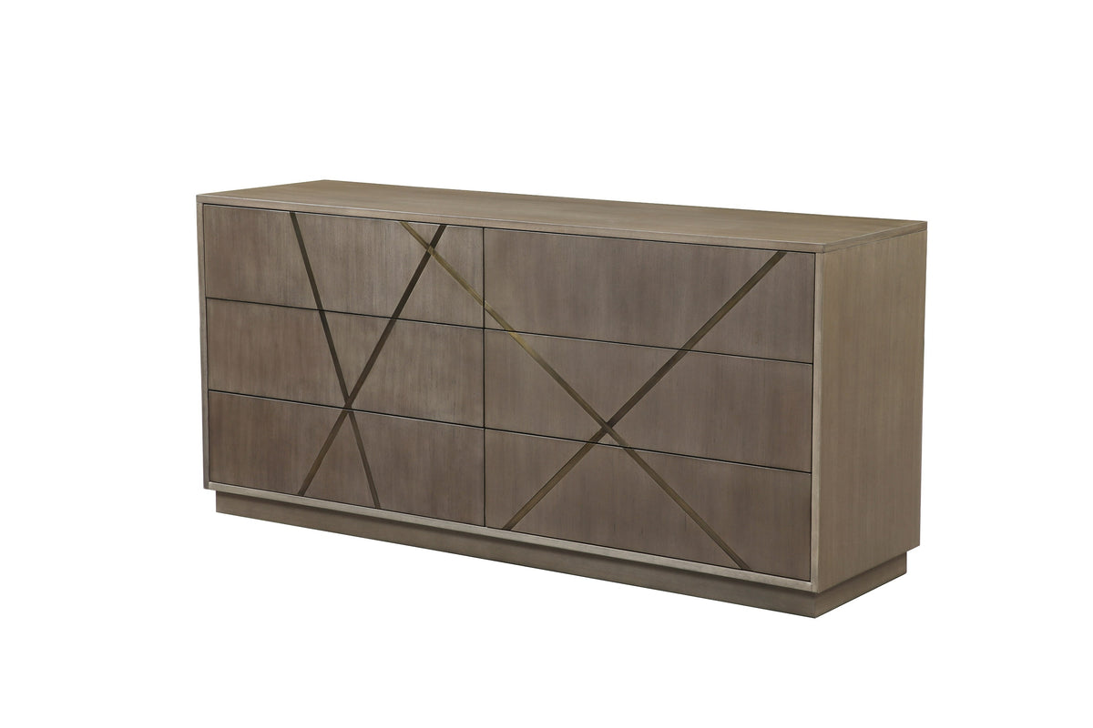 Nixa - Modern Beige Velvet + Brushed Bronze + Birch 4-Piece Bedroom Set