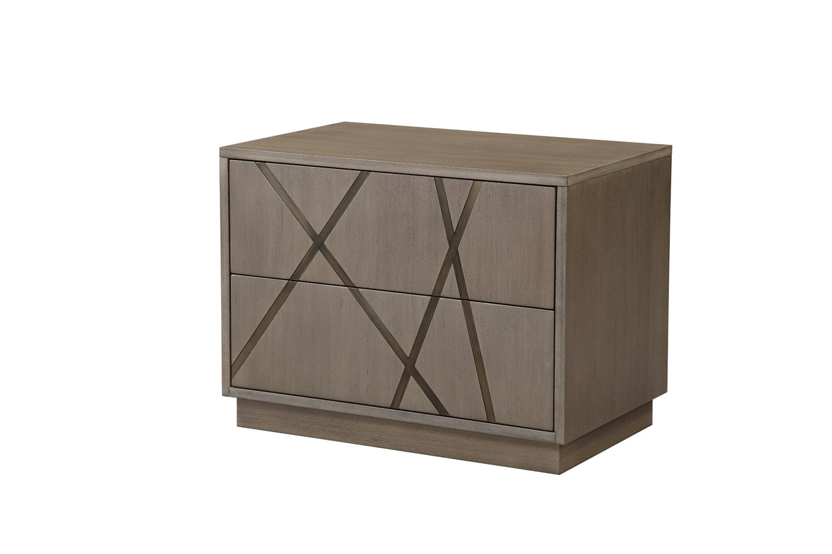 Nixa - Modern Beige Velvet + Brushed Bronze + Birch Bed + Nightstands-queen