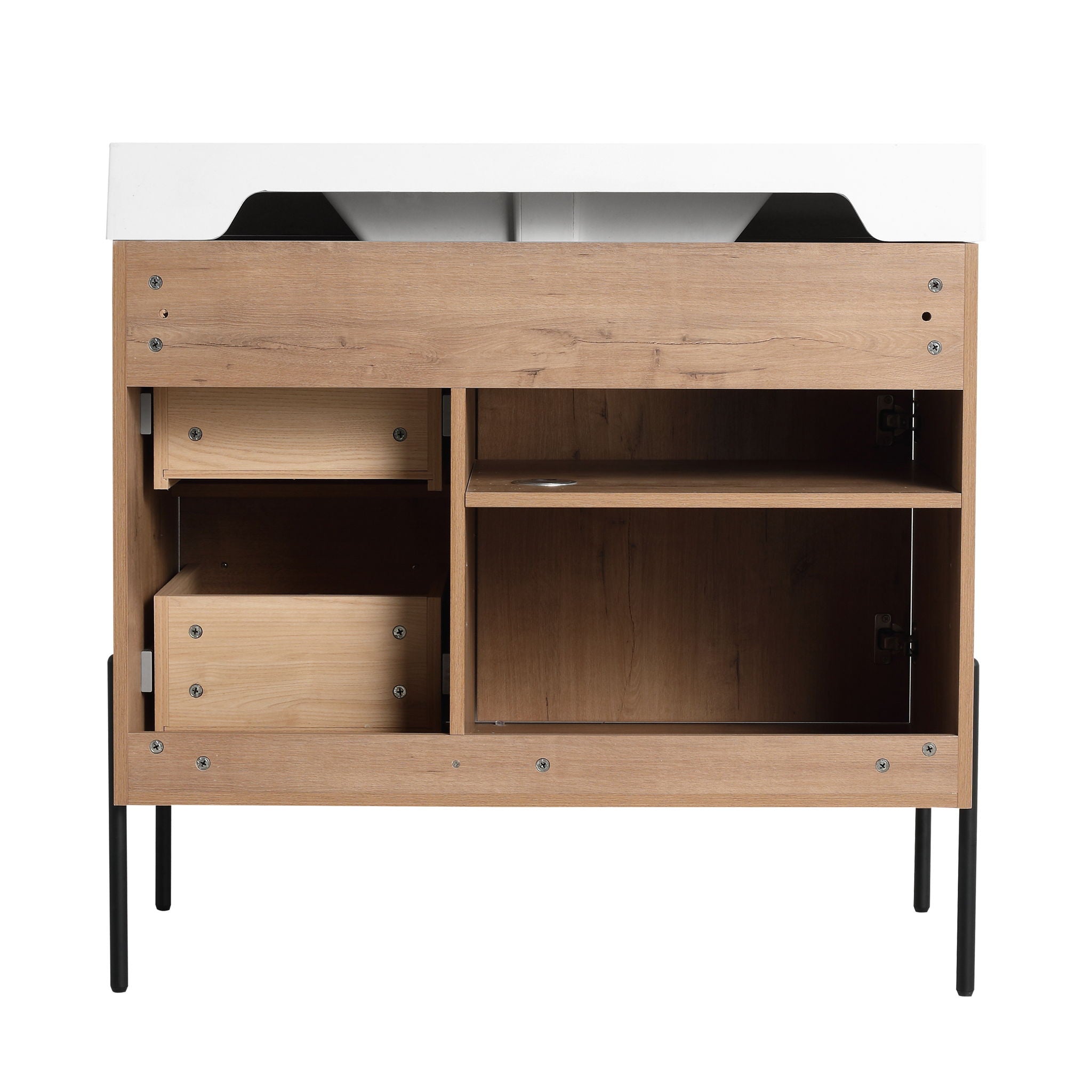 36" Freestanding Bathroom Vanity With Sink, Soft Close Doors & 2 Drawers - Imitative Oak