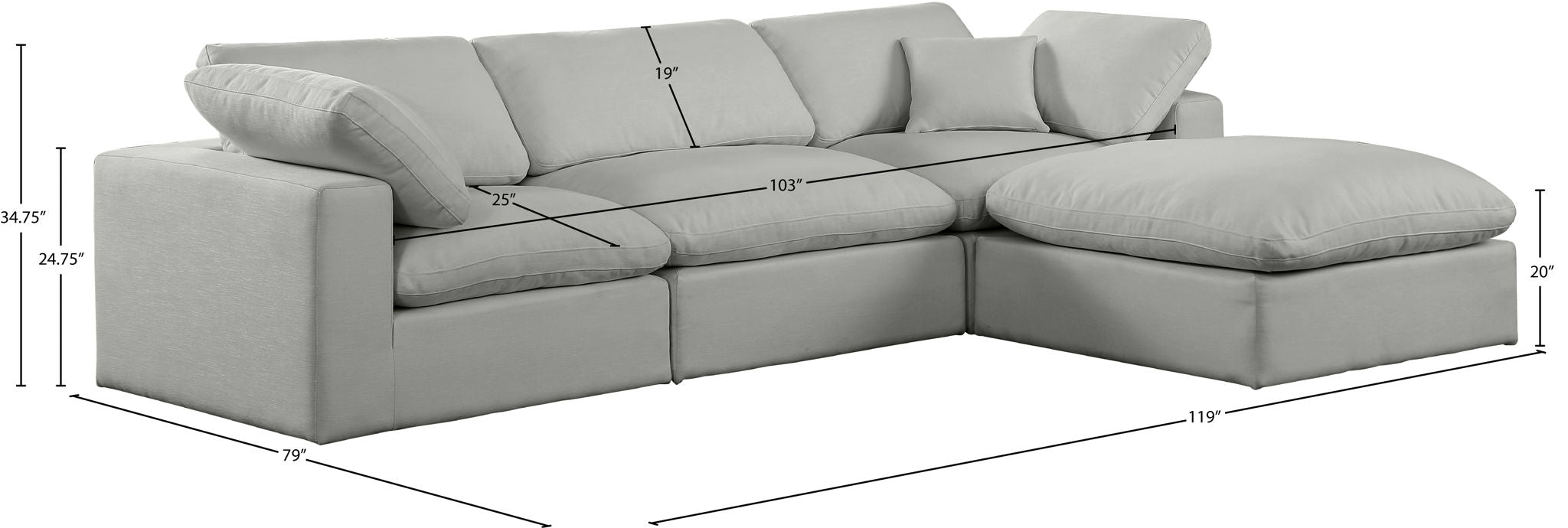 Comfy - 4 Piece Linen Fabric Modular Sectional With Chaise