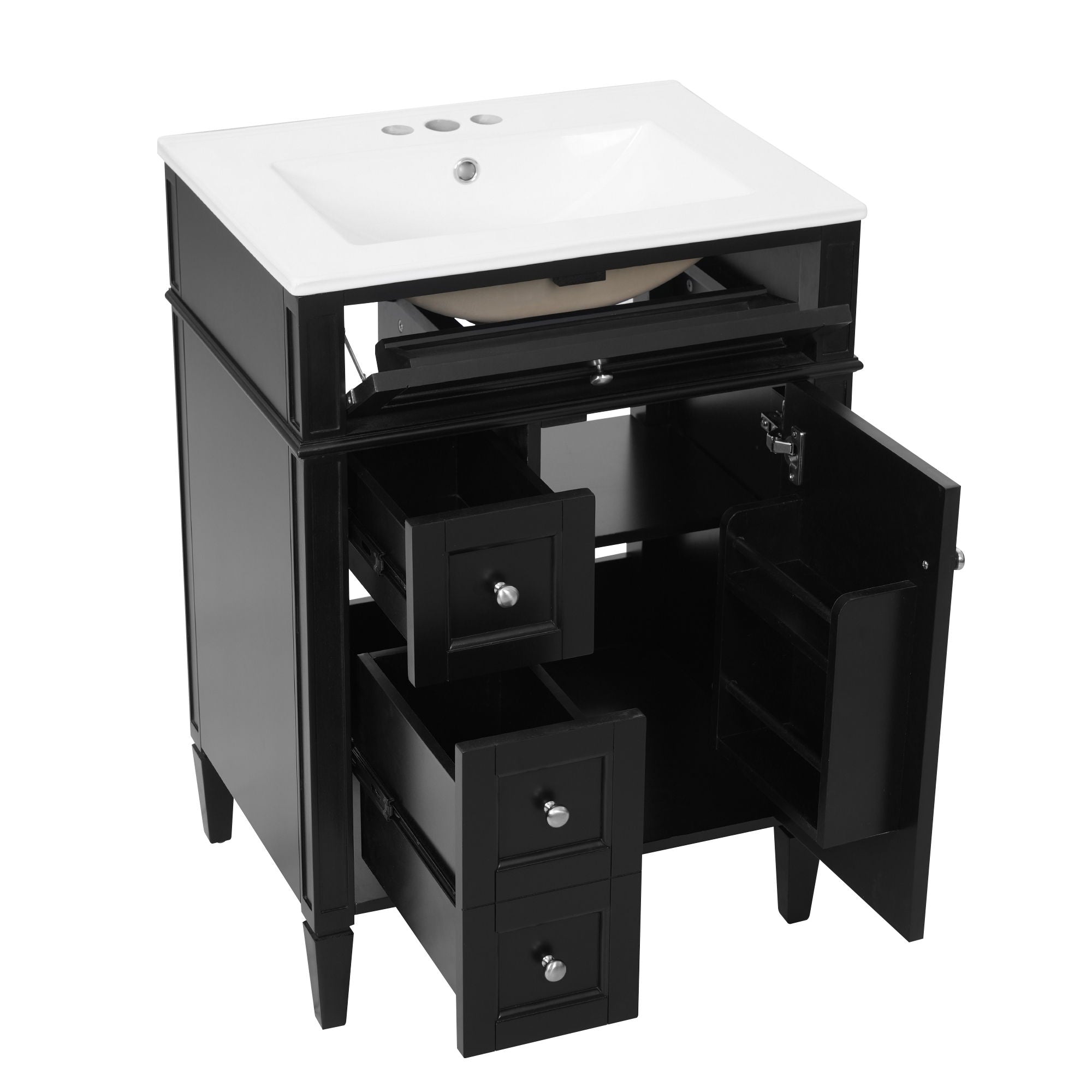 Bathroom Vanity With Top Sink, Storage Cabinet With 2 Drawers And Tip-Out Drawer