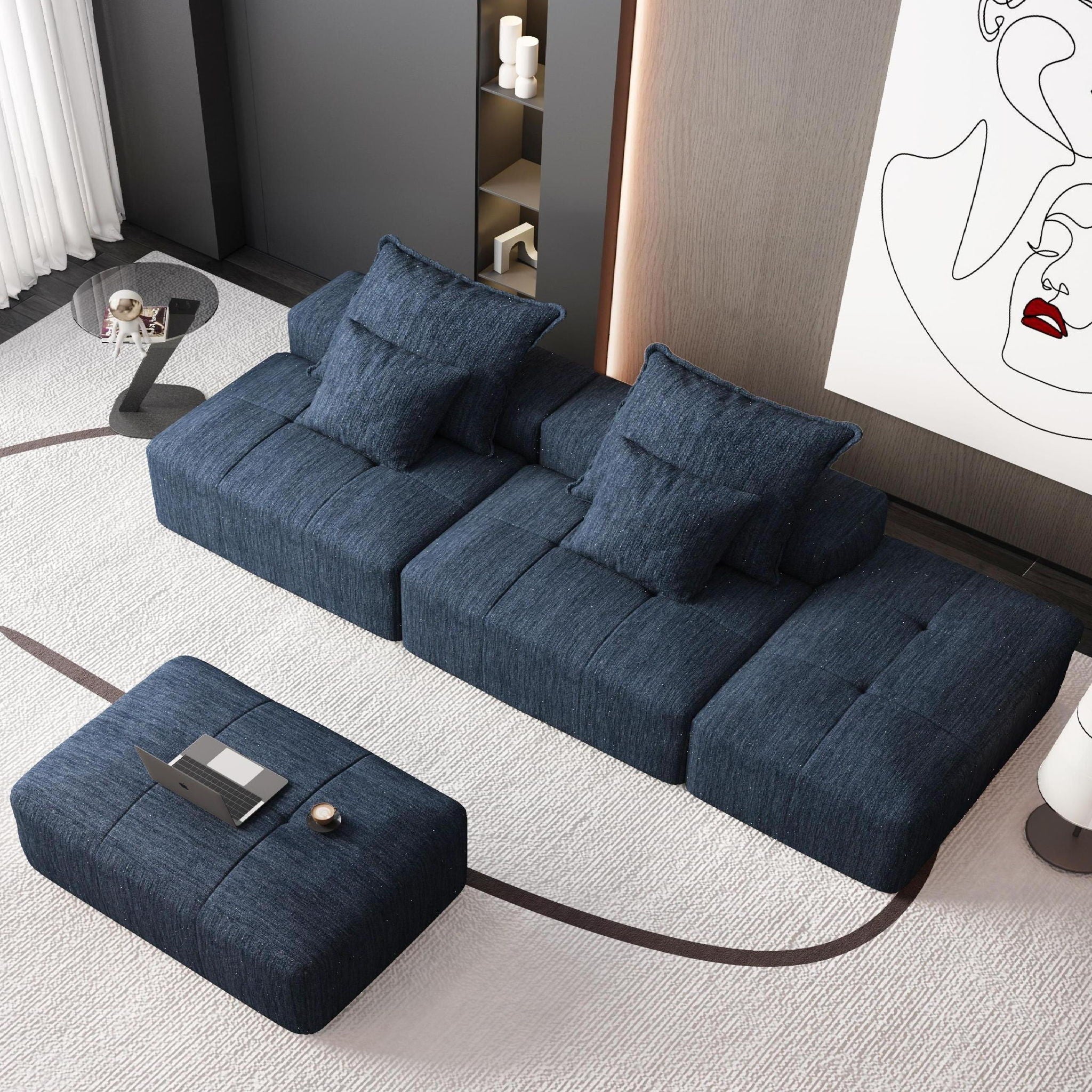 Modern Oversized Diy Combination Modular Sectional Sofa & Pillows