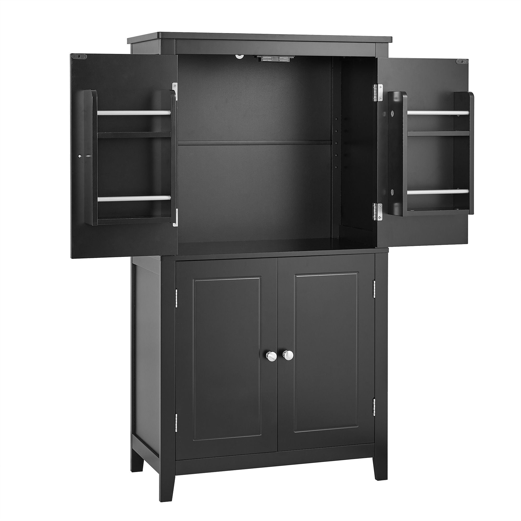 Elegant Bathroom Floor Storage Cabinet With 4 Doors, Adjustable Shelves