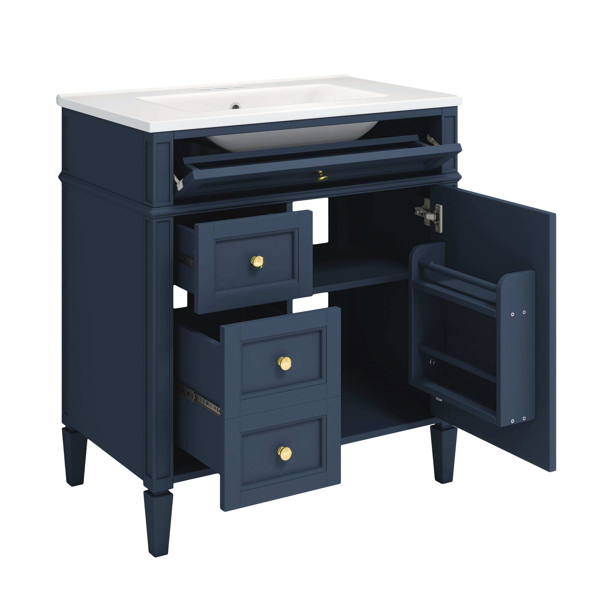 Bathroom Vanity With Top Sink, Storage Cabinet With 2 Drawers, Tip Out Drawer