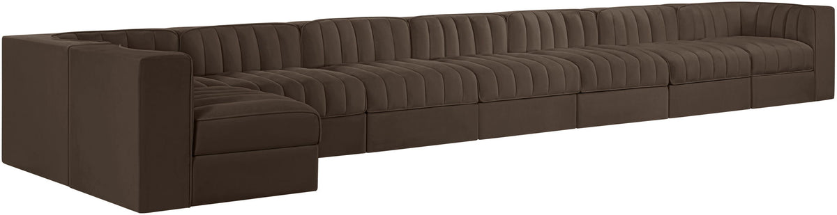 Rummi - Velvet Performance Fabric Upholstered 8 Piece Modular Sectional, L-Shaped (Right)