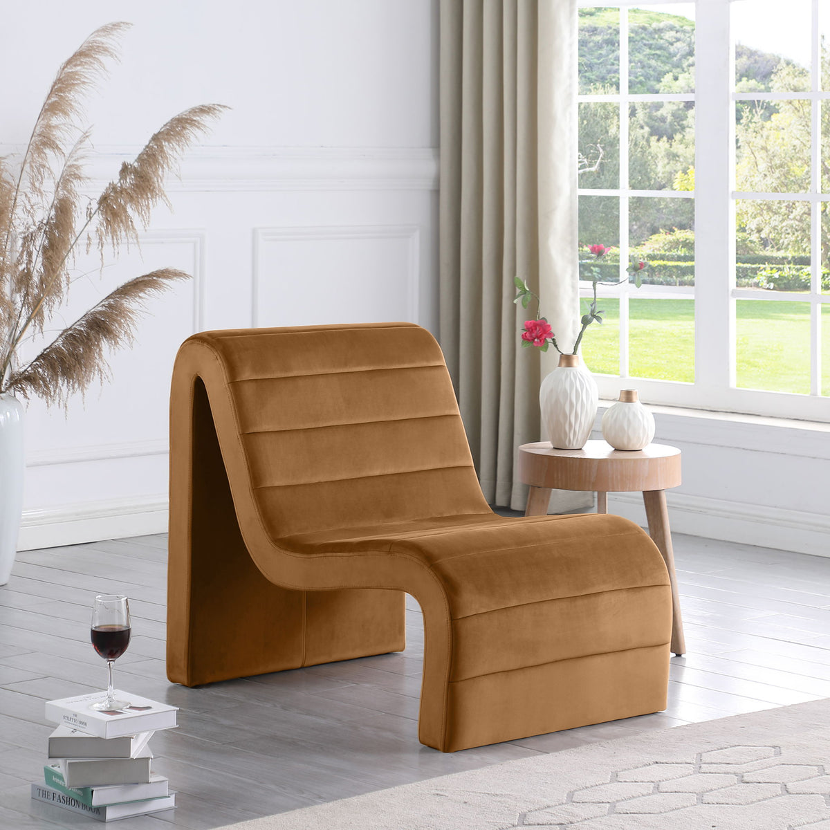 Ivy - Velvet Accent Chair - Saddle