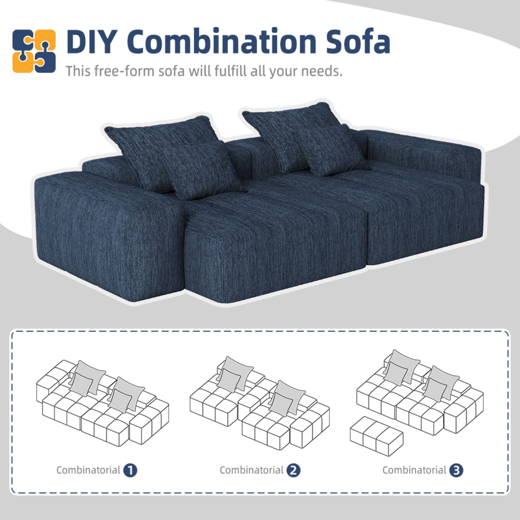 Modern Oversized Diy Combination Modular Sectional Sofa & Pillows