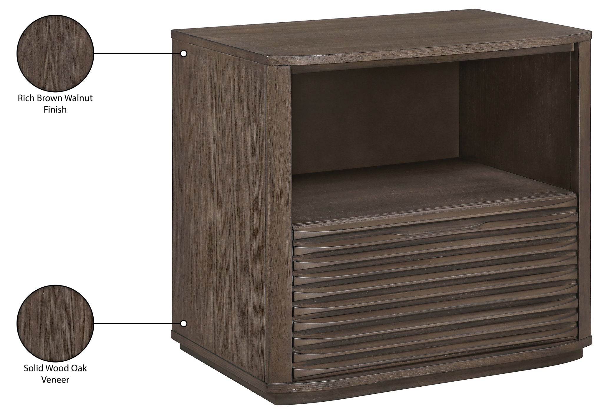 Morino - Oak Veneer And Solid Wood Nightstand - Brown