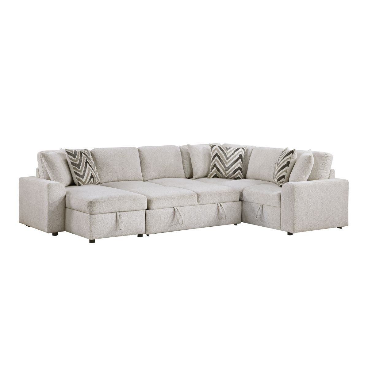 Myrtle - 3 Piece Sectional With Pull-Out Bed And Hidden Storage - Beige
