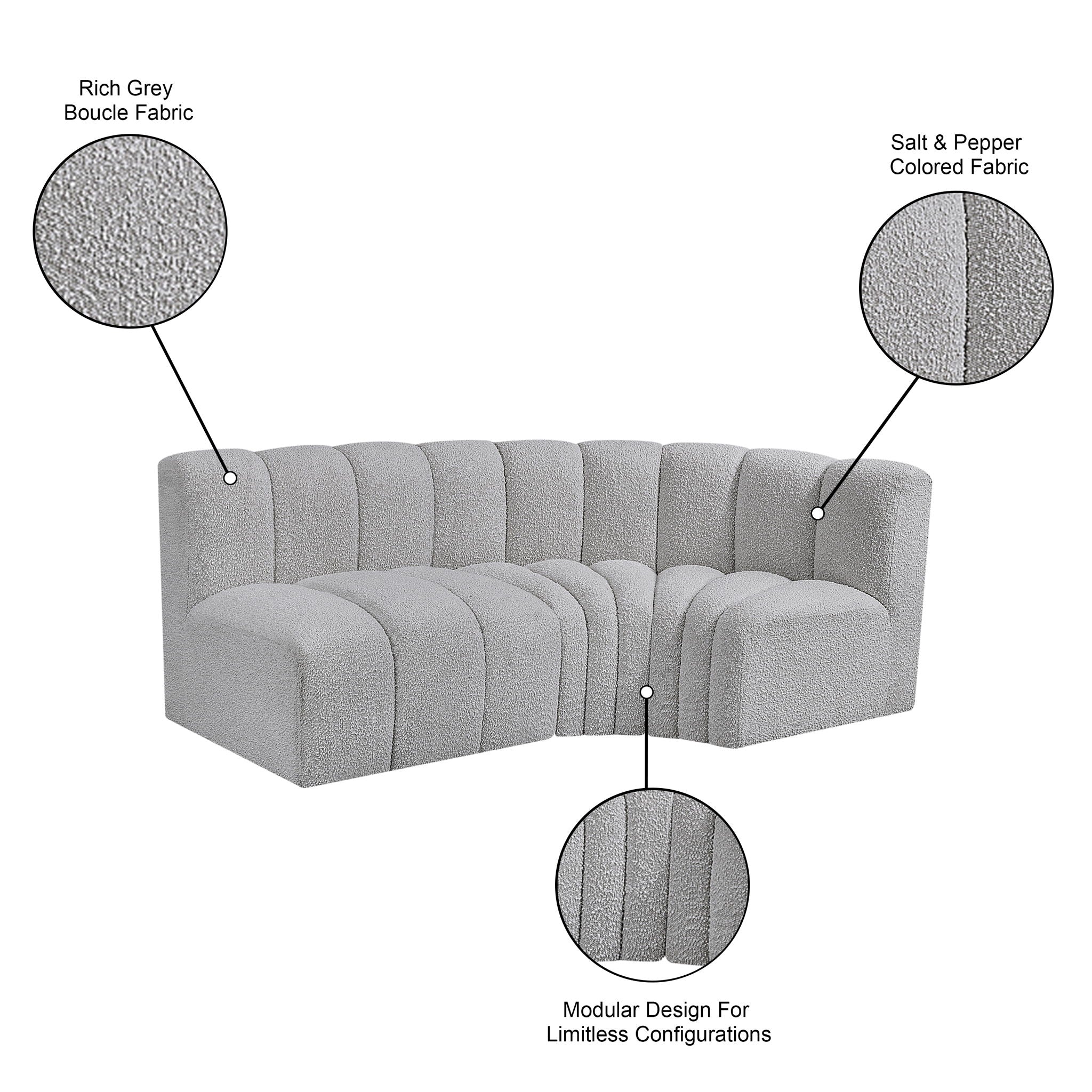 Arc - Boucle Fabric 3 Piece Sofa