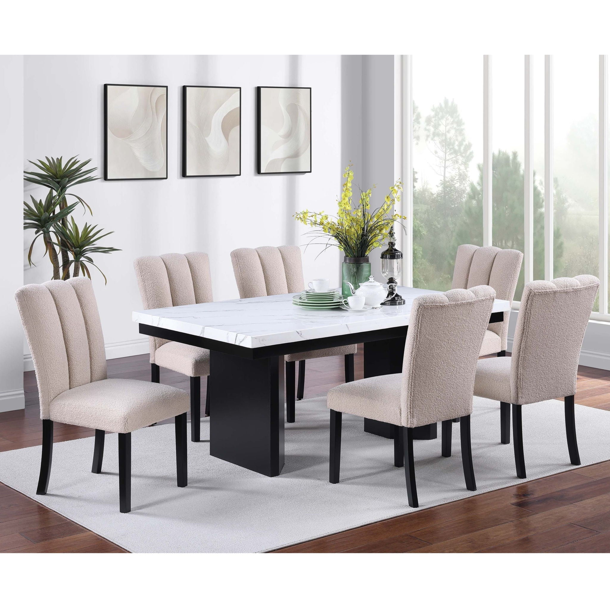 2 Tone Dining Table Set With Upholstered Side Chairs