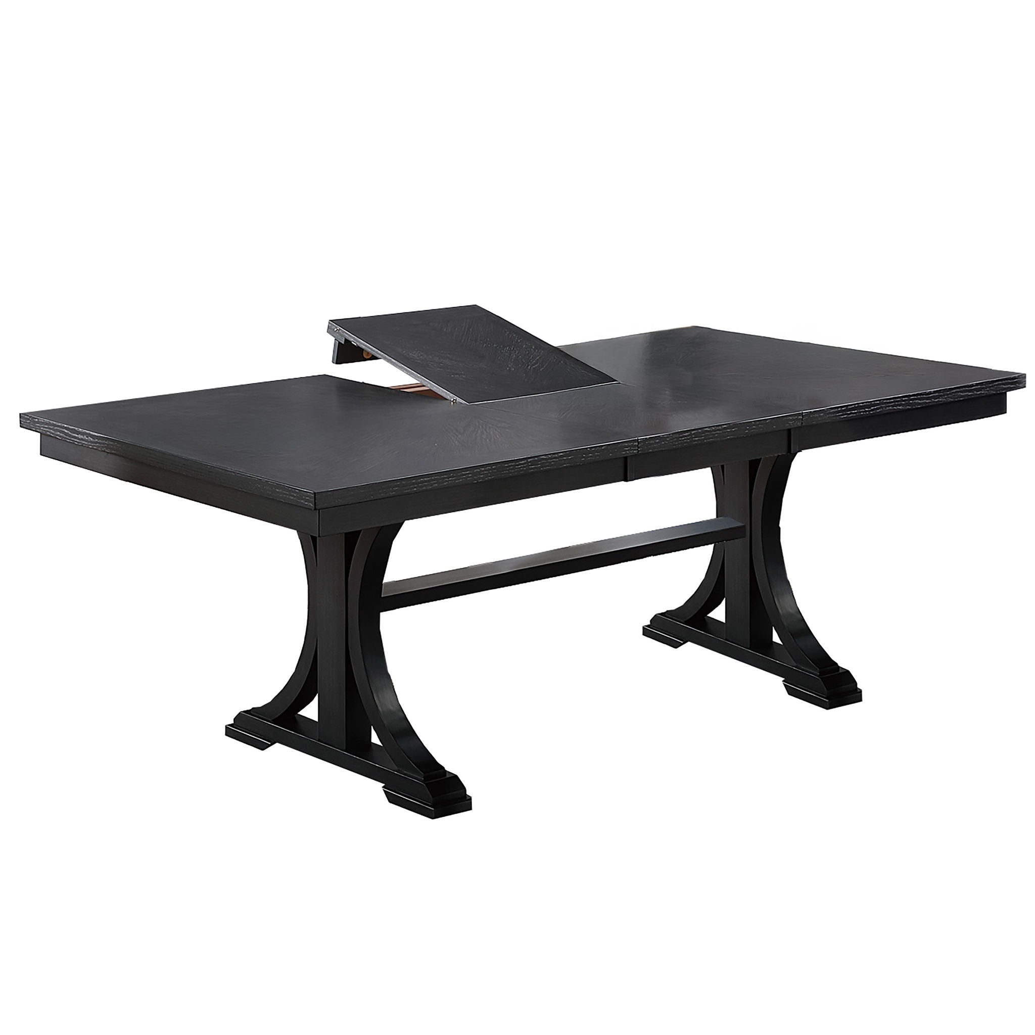Rectangle Dining Table With Butterfly Leaf, Trestle Base - Charcoal