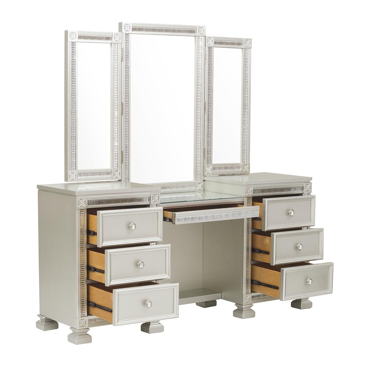 Bevelle - Vanity Dresser With Mirror - Silver
