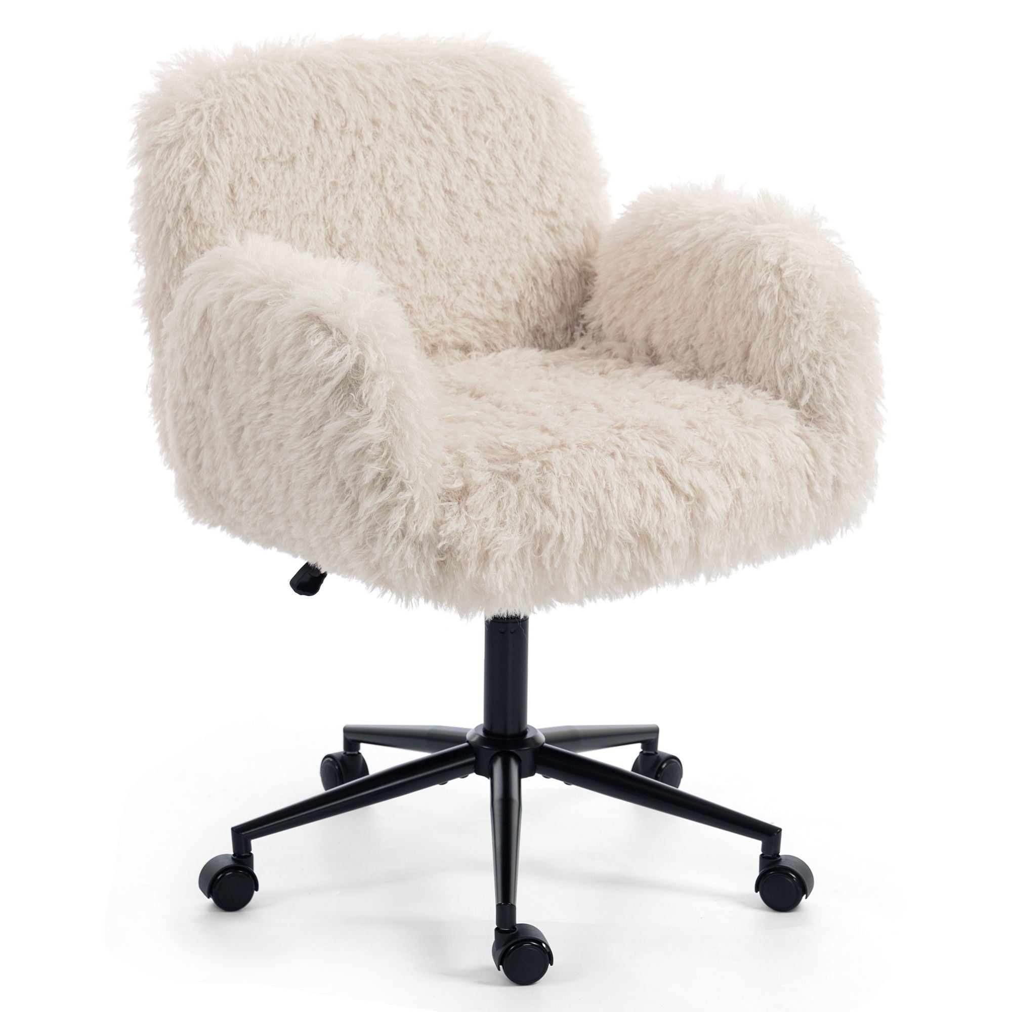 Swivel Chair With Adjustable Armrests And Wheels For Home Office - Beige