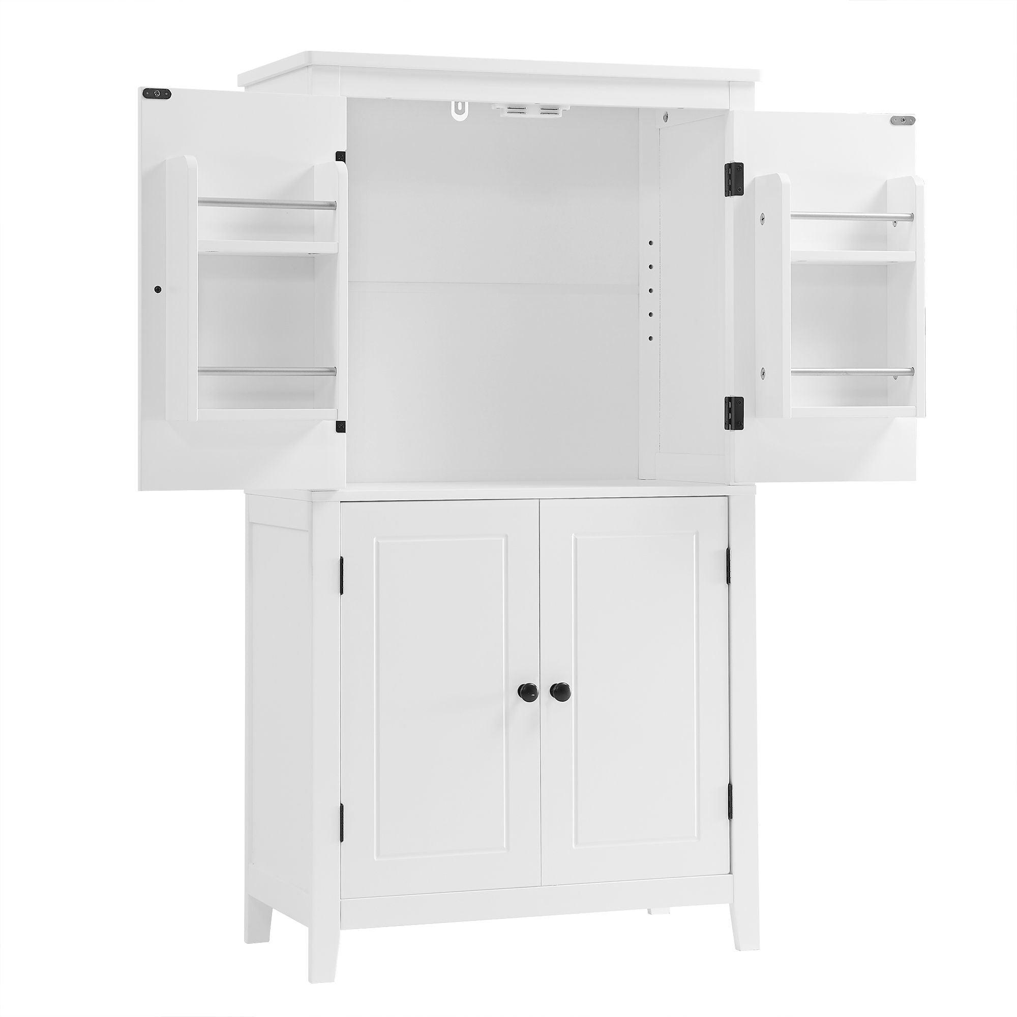 Elegant Bathroom Floor Storage Cabinet With 4 Doors, Adjustable Shelves