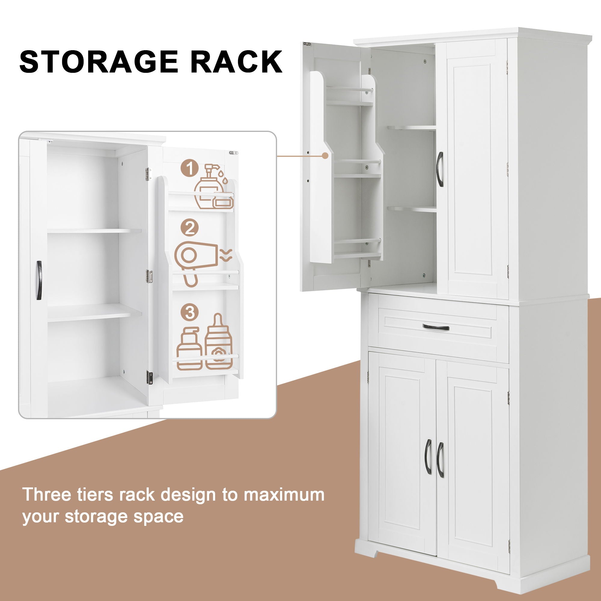 Bathroom Storage Cabinet With Doors And Drawer, Adjustable Shelf