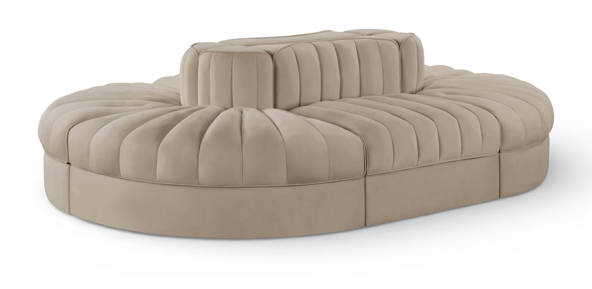 Rummi - Oval Velvet Performance Fabric Upholstered 6 Piece Modular Sectional