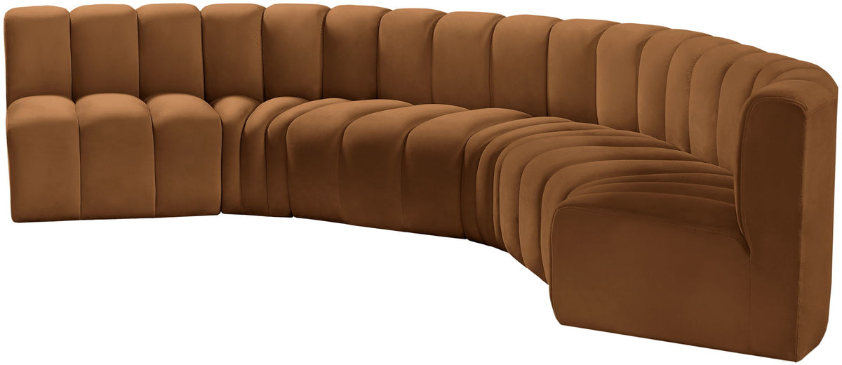 Arc - Velvet 6 Piece U-Shaped Modular Sofa - Saddle
