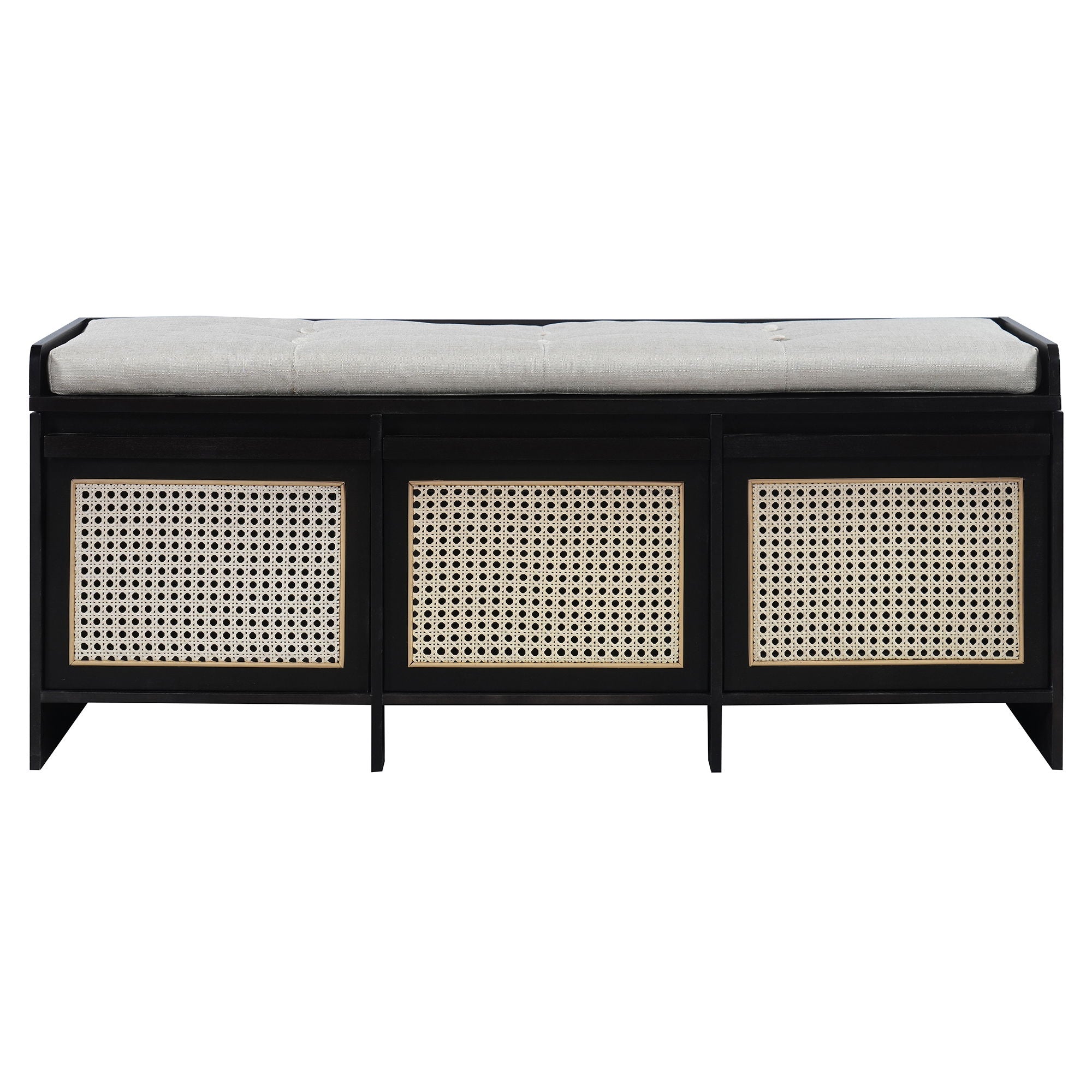 Entryway Shoe Bench With Drawers & Button Tufted Cushion