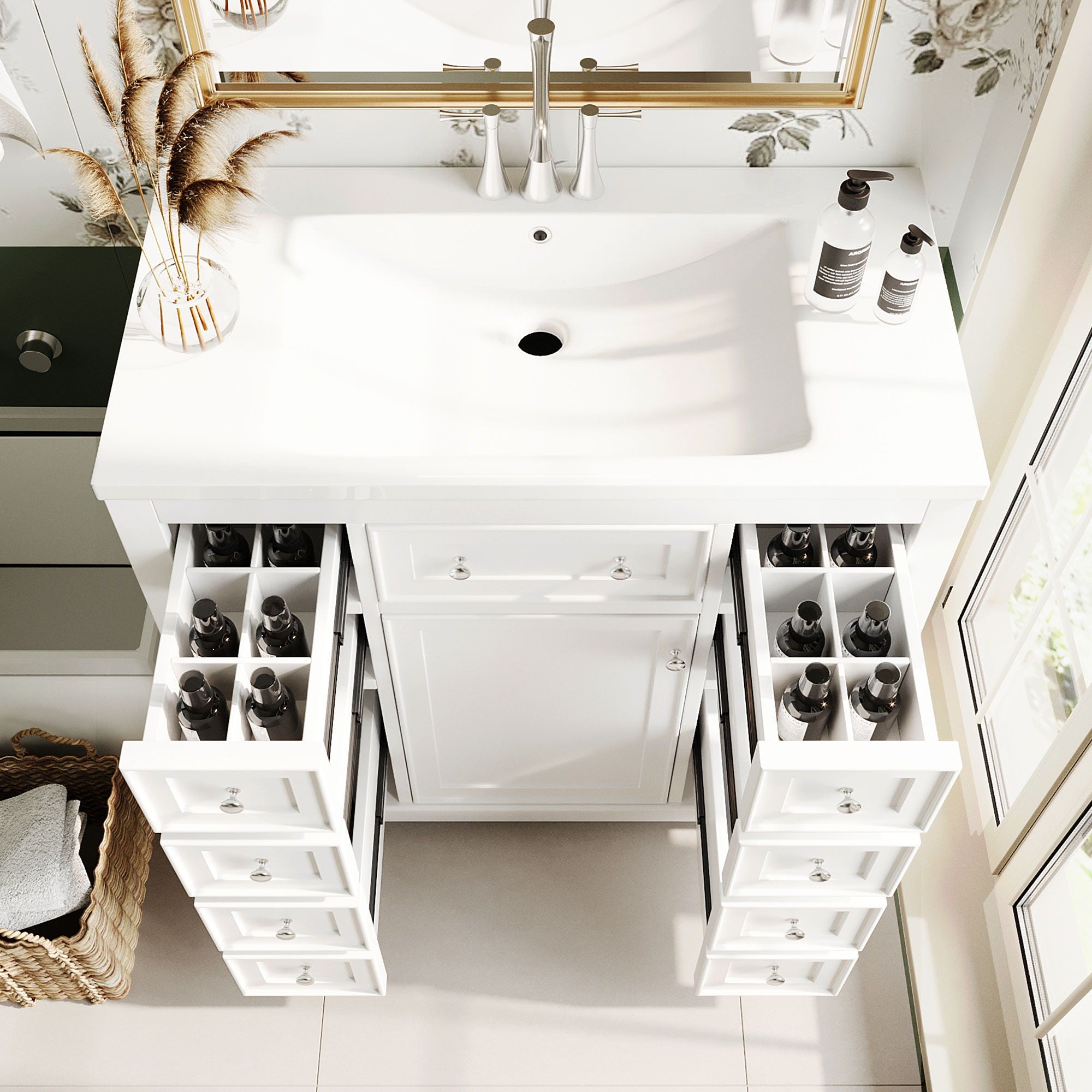 Modern Bathroom Vanity With Sink Combo, 6 Drawers And 1 Cabinet