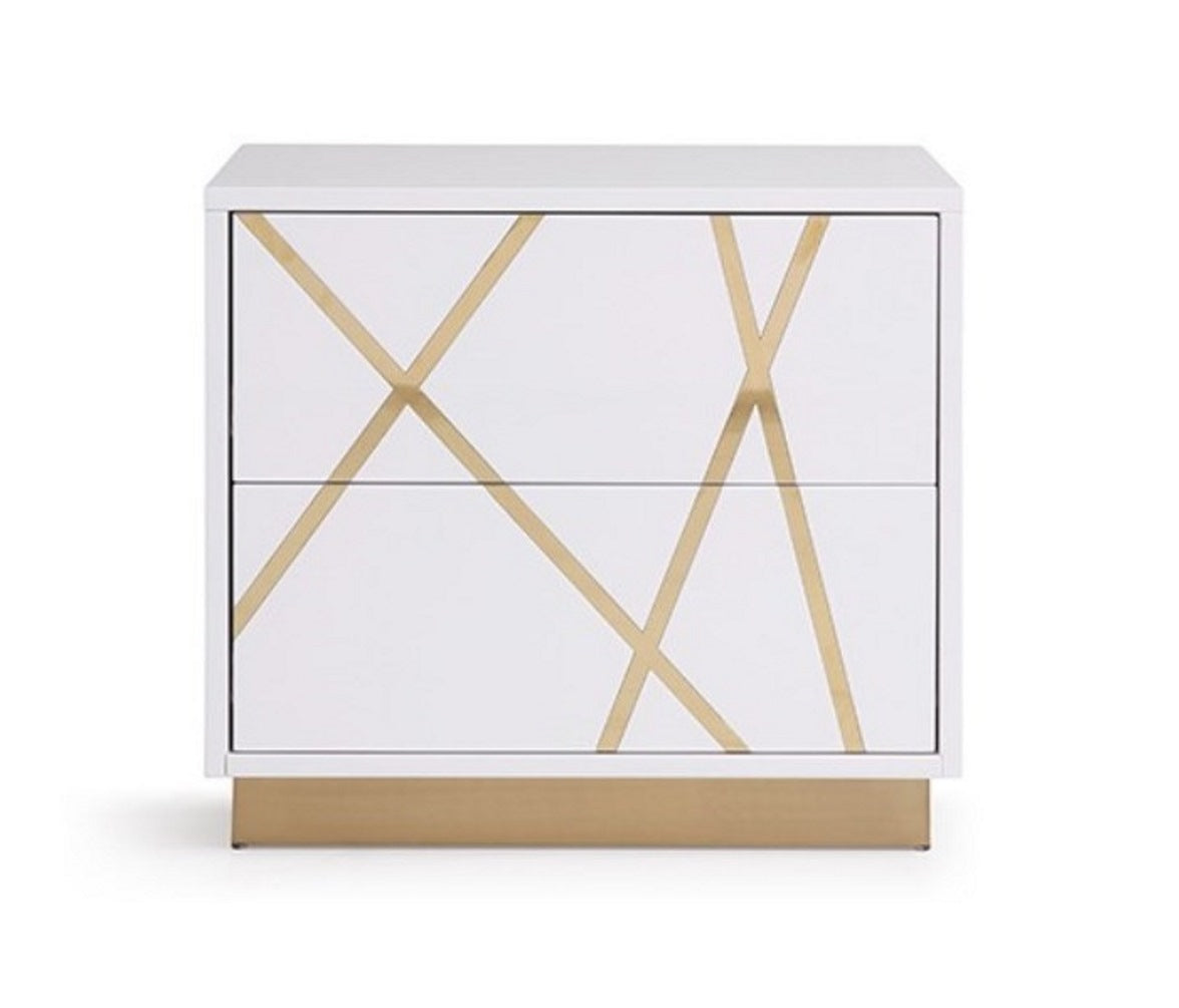 Nixa Modern Wide White and Gold Nightstand