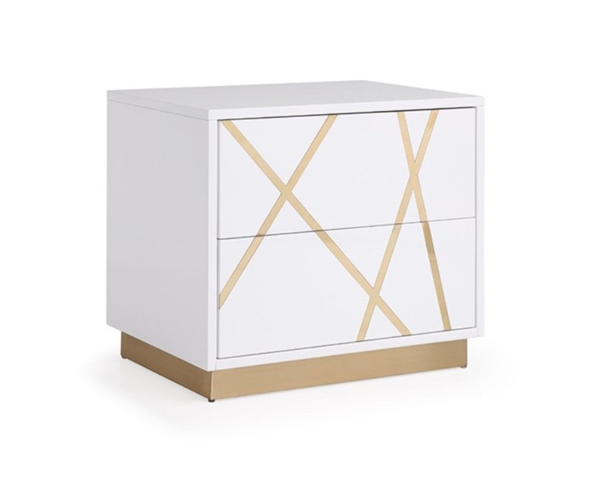 Nixa Modern Wide White and Gold Nightstand