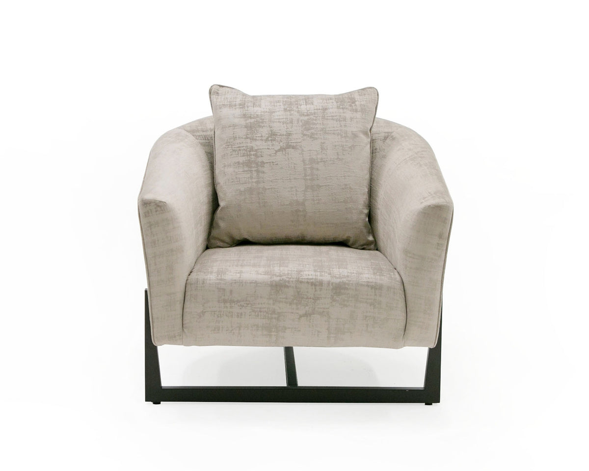 Forbis - Contemporary Light Grey Fabric + Brown Accent Chair