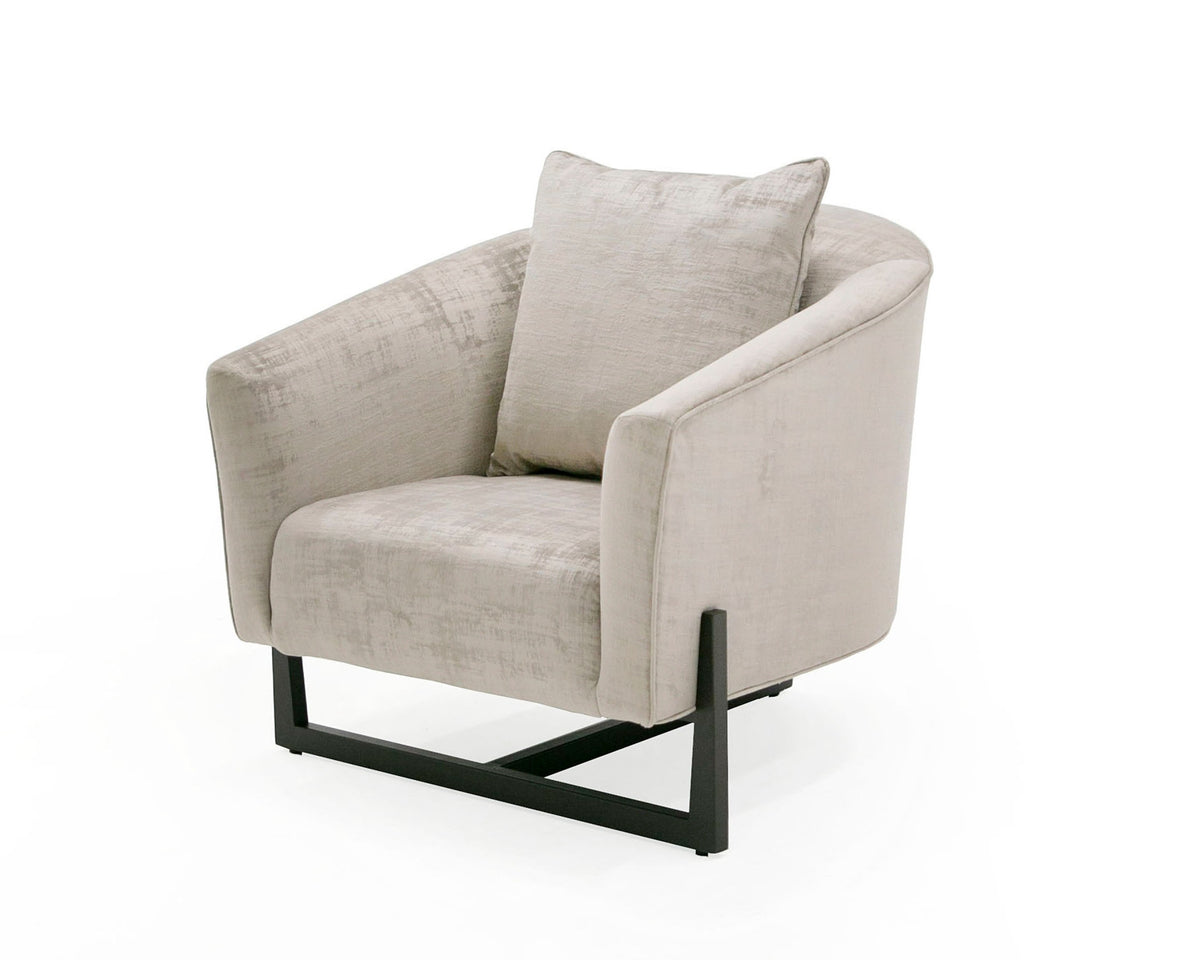 Forbis - Contemporary Light Grey Fabric + Brown Accent Chair