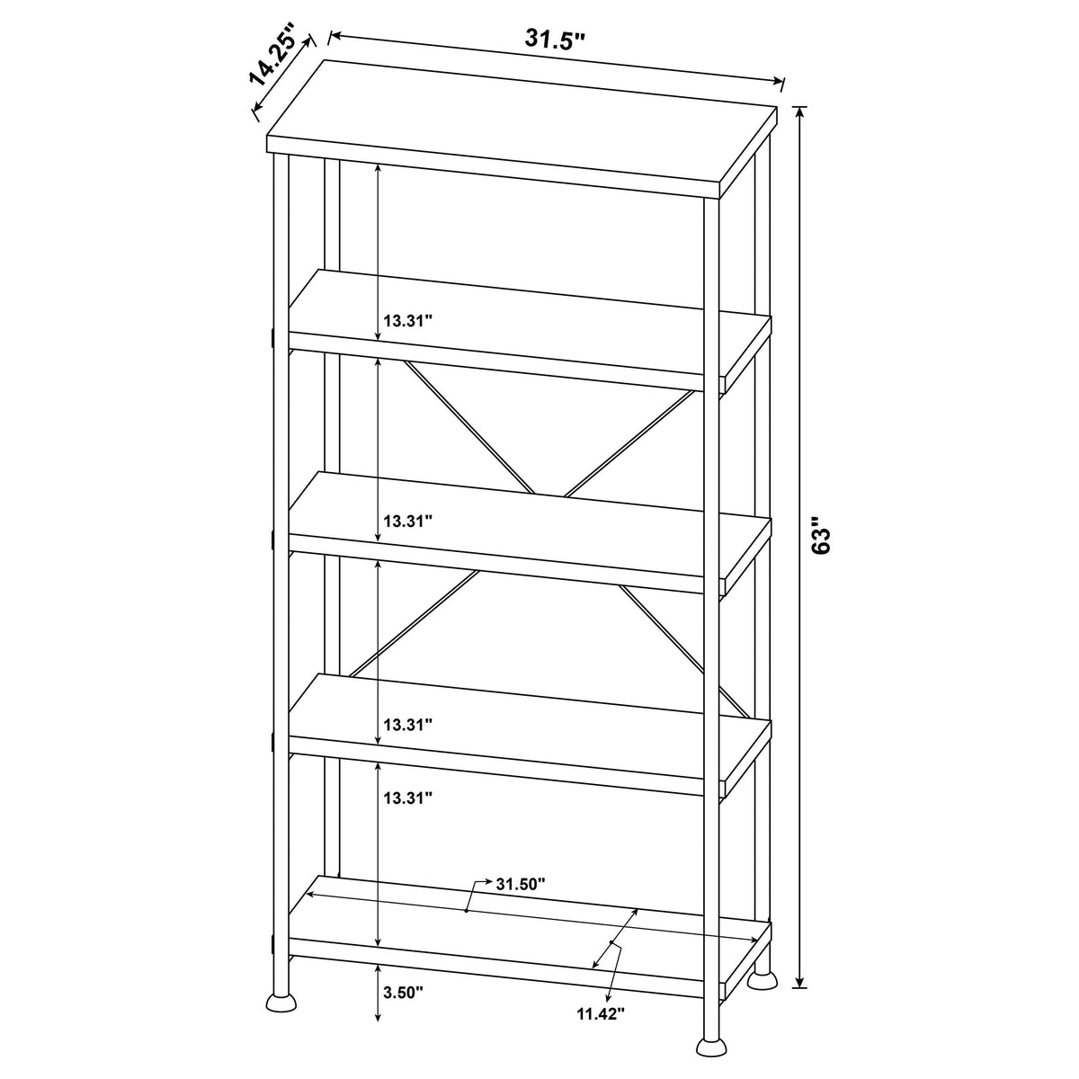 Analiese 63-inch 4-shelf Bookshelf Mango