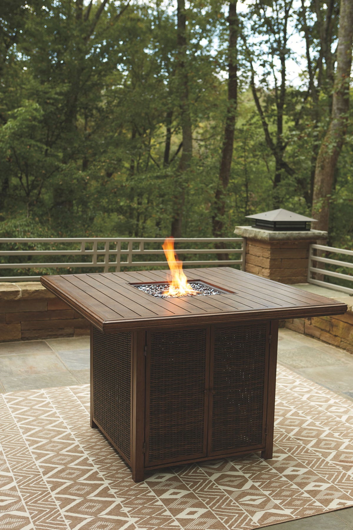 Paradise Trail - Square Bar Table w/Fire Pit - Medium Brown