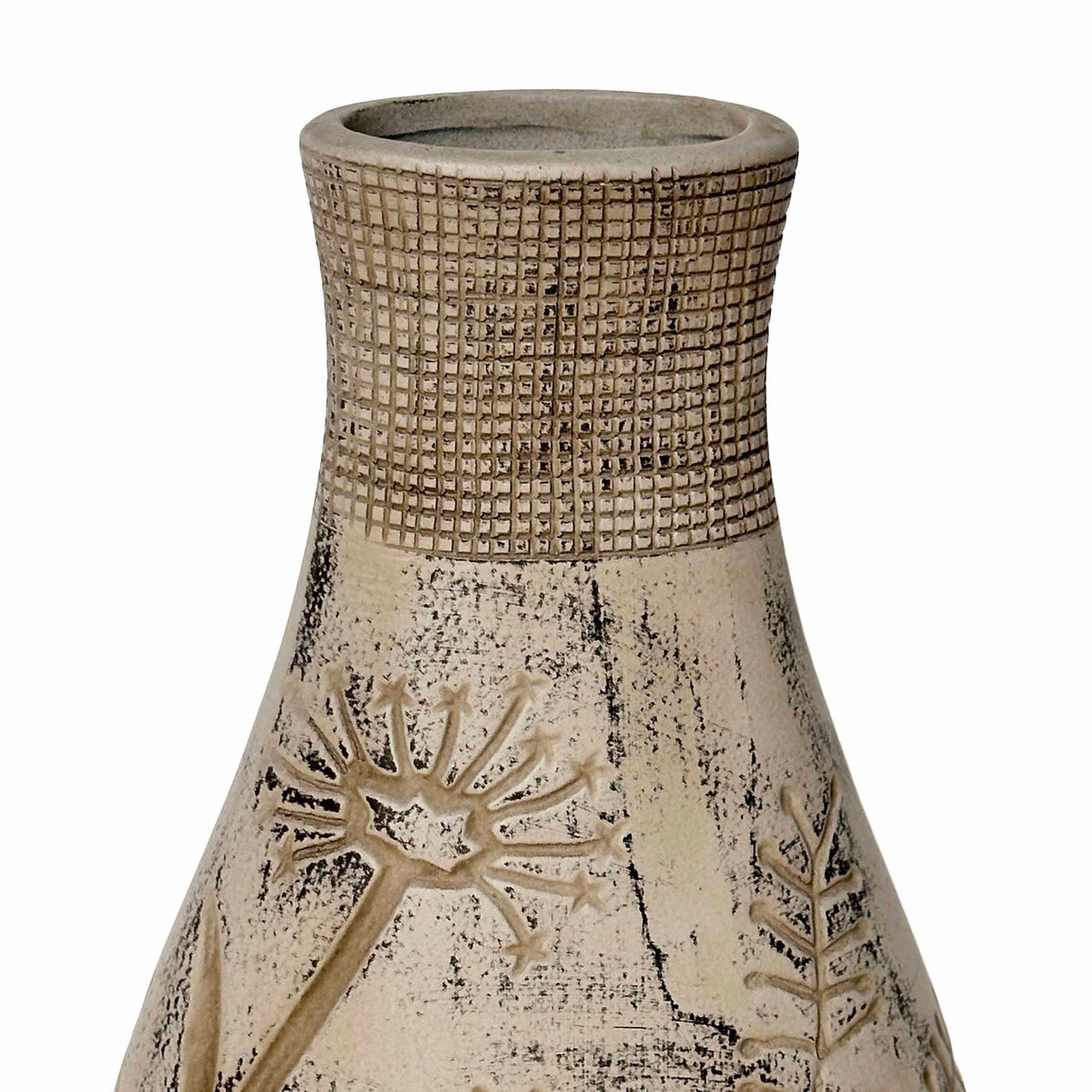 Earthenware - Floral Pattern Vase - Gray