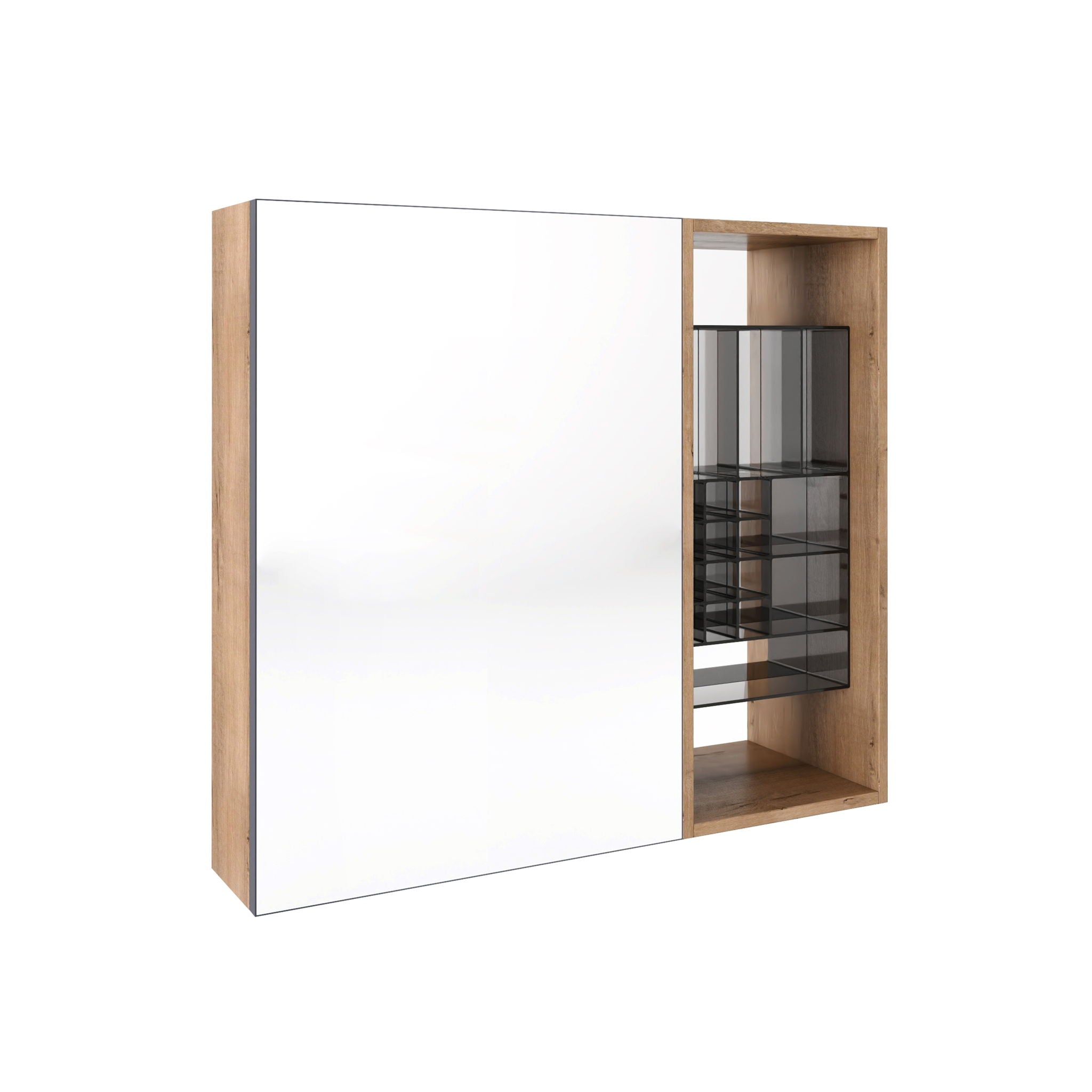 Wall Mounted Bathroom Mirror Cabinet With Adjustable Shelves - Imitative Oak