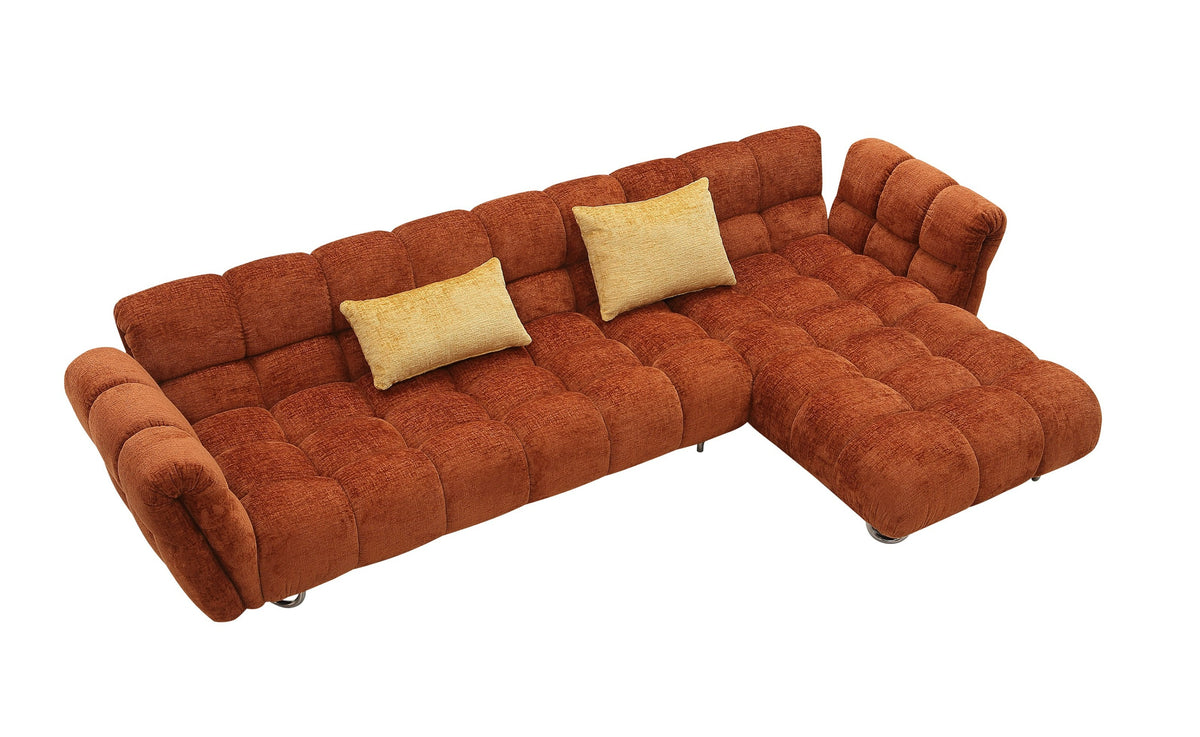 Jacinda - Modern Burnt Orange Fabric Right Facing Sectional Sofa + 2 Yellow Pillows