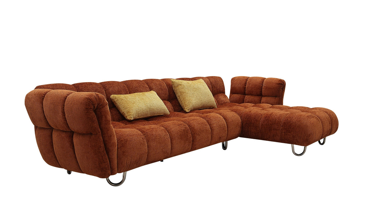 Jacinda - Modern Burnt Orange Fabric Right Facing Sectional Sofa + 2 Yellow Pillows