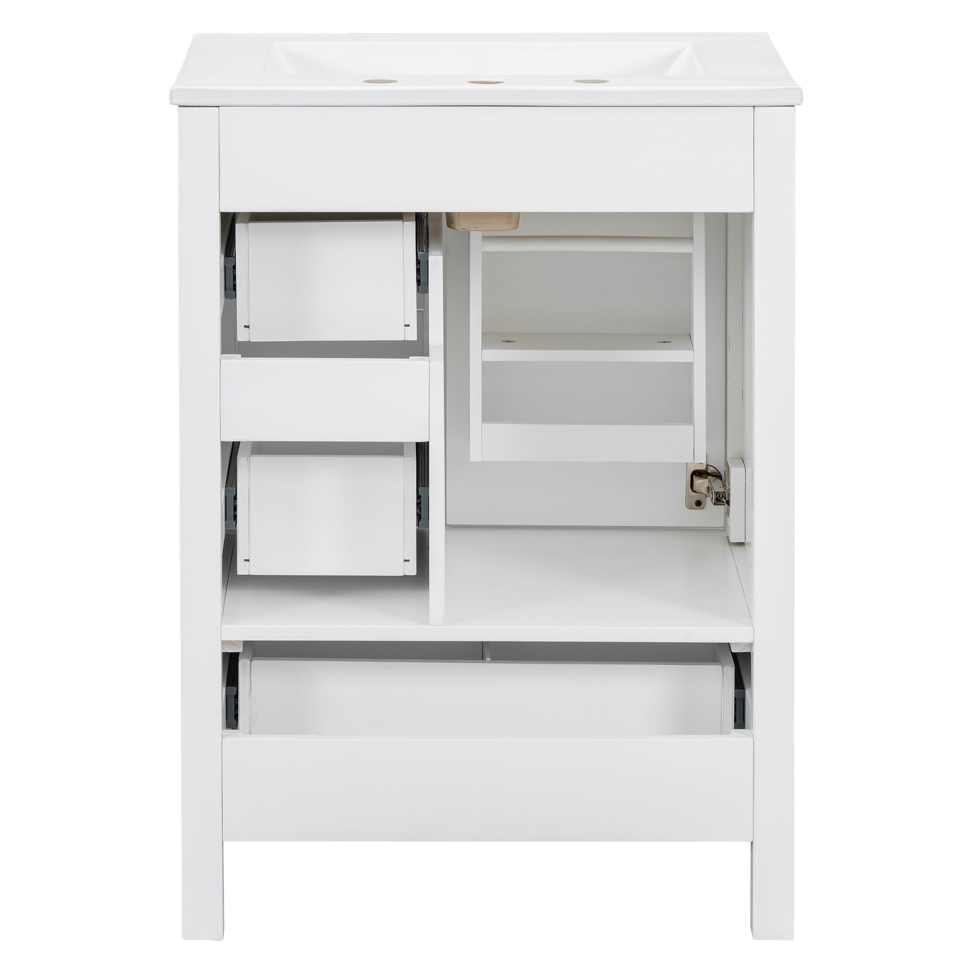 Bathroom Vanity With Sink, Soft-Close Doors, Double-Layer Shelf And 3 Drawers