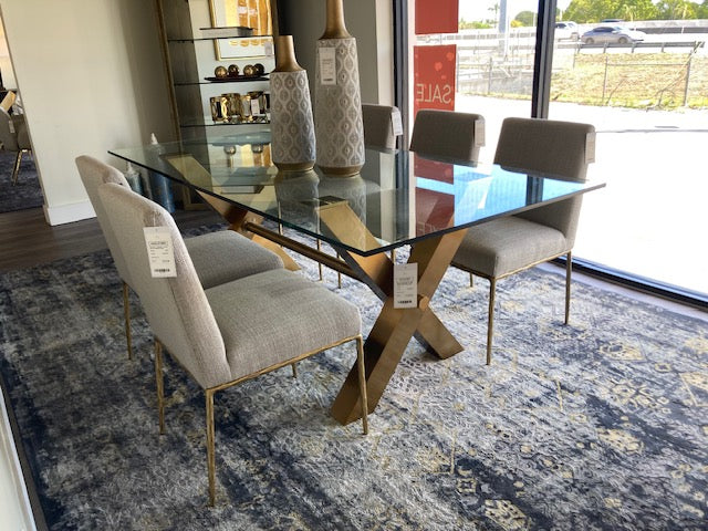 Beasley - Modern Beige Linen + Brass Dining Chair