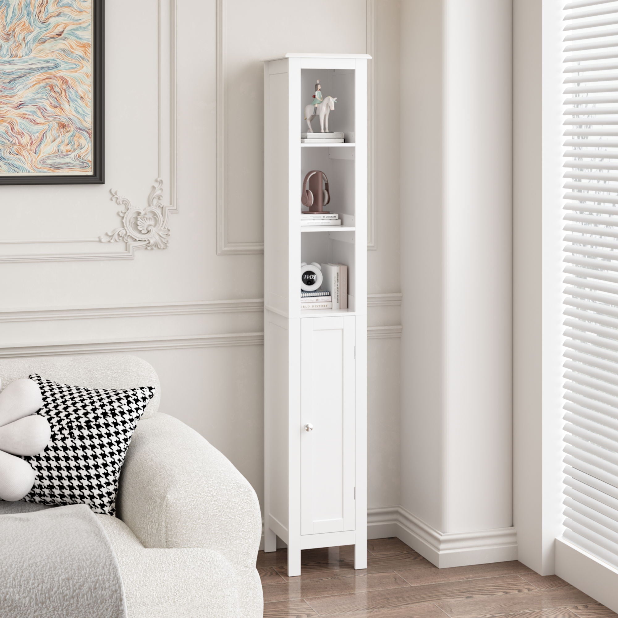Slim Tall Bathroom Storage Cabinet With Adjustable Shelves, Anti Tip Freestanding Cabinet - White