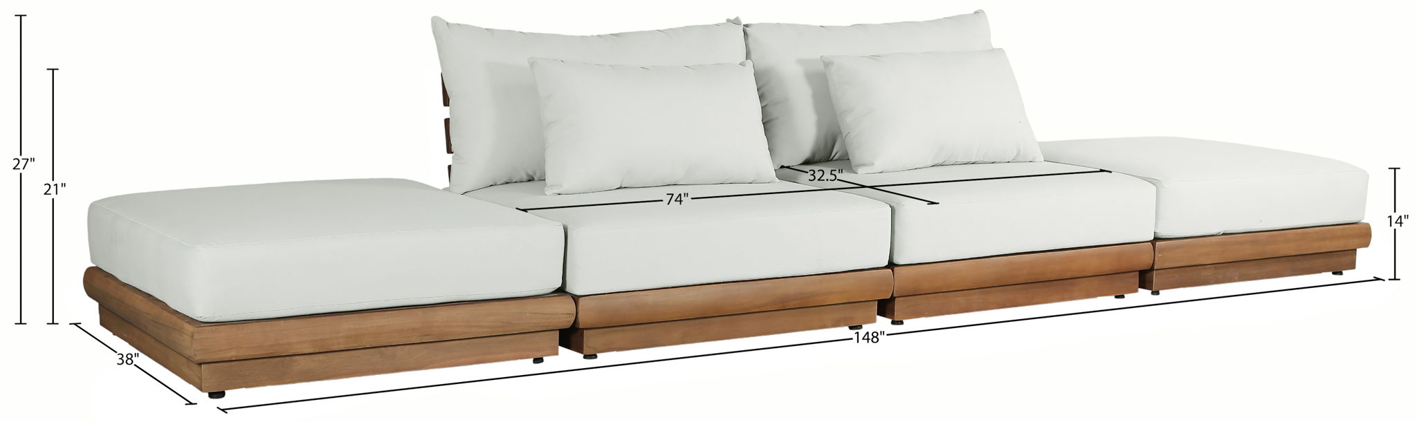Mirella - 4 Piece Water Resistant Fabric Outdoor Patio Modular Sectional
