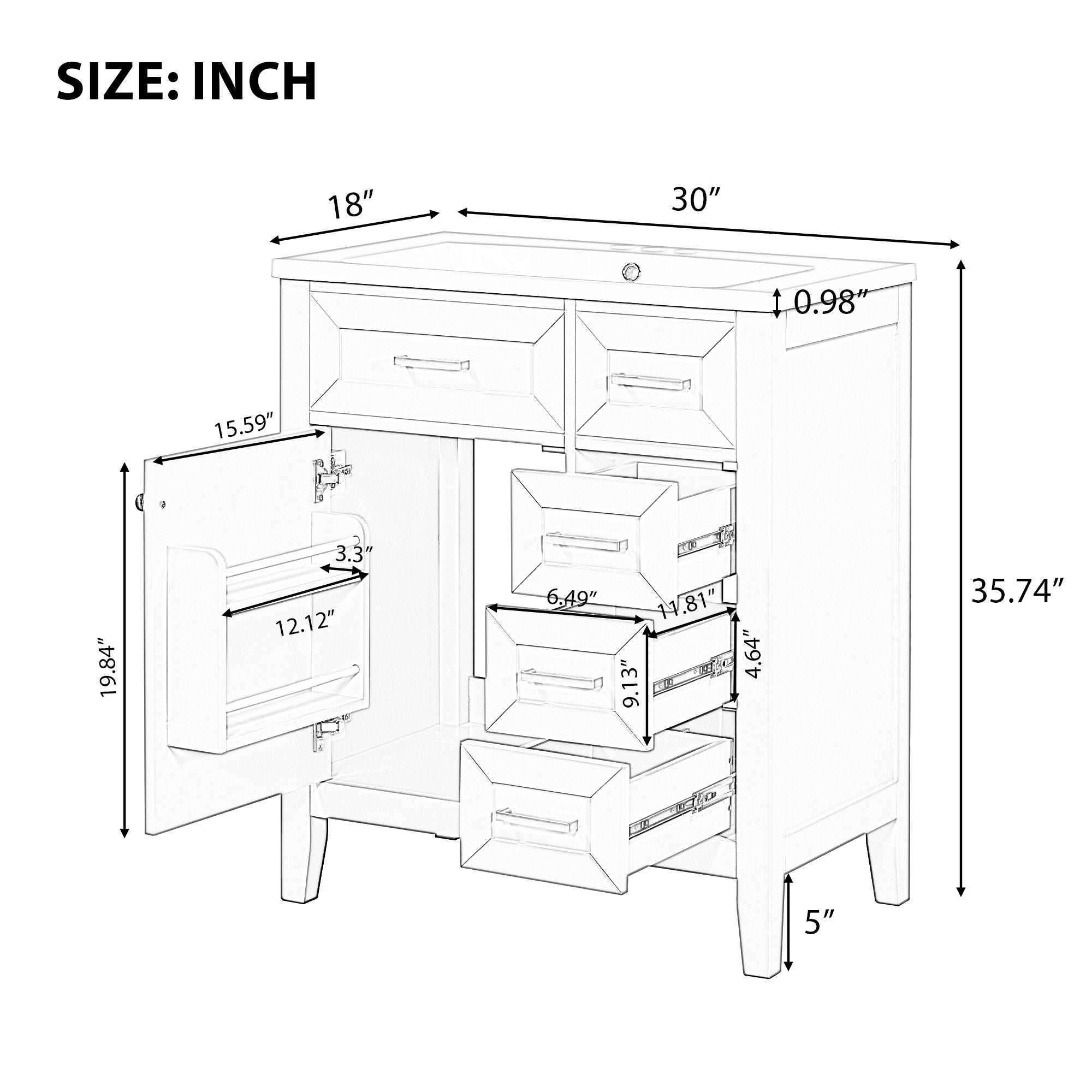 Modern Bathroom Vanity With Sink Combo, 3 Drawers