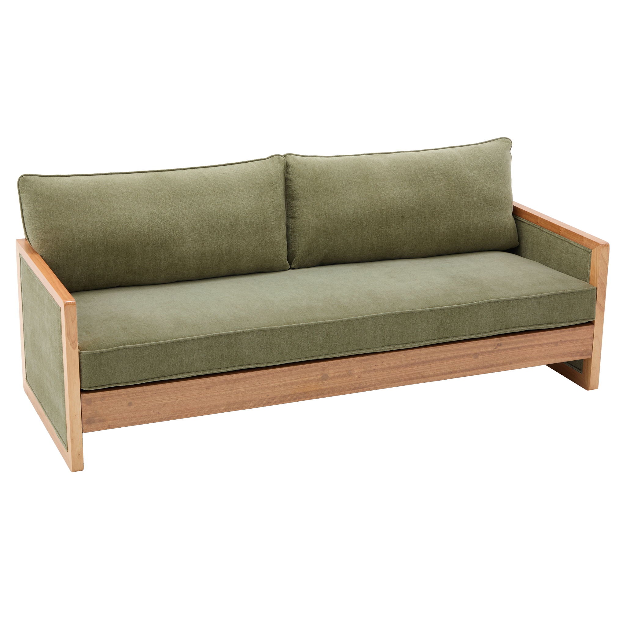 Modern 3 Seater Sofa With Wood Armrests