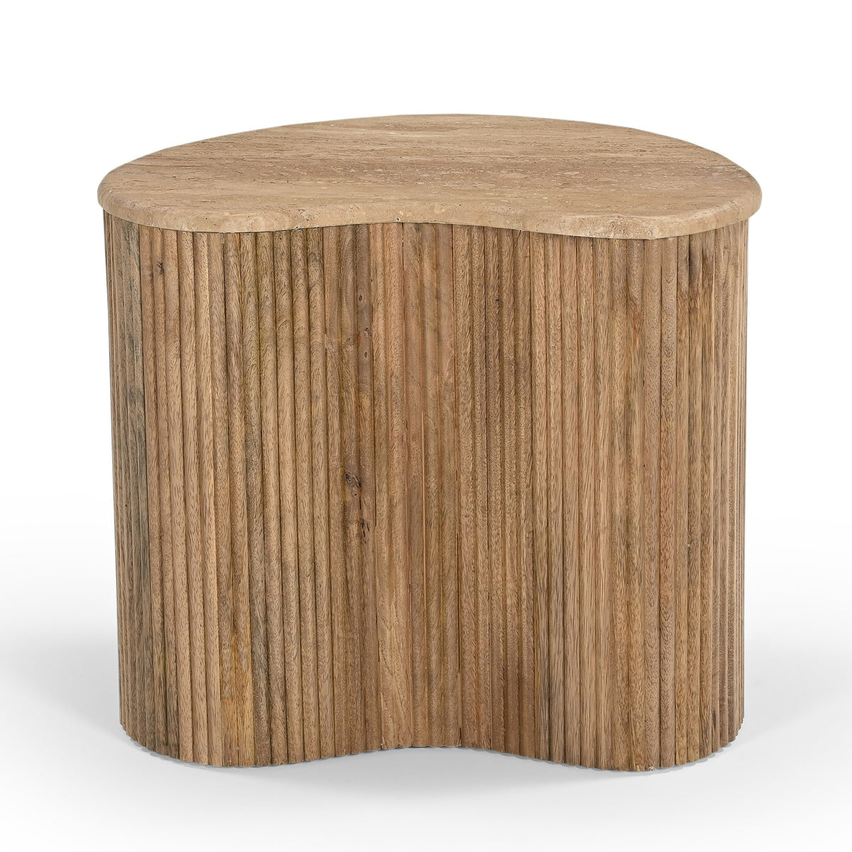 Matador - Modern Travertine Marble + Wood Freeform Coffee Table Set