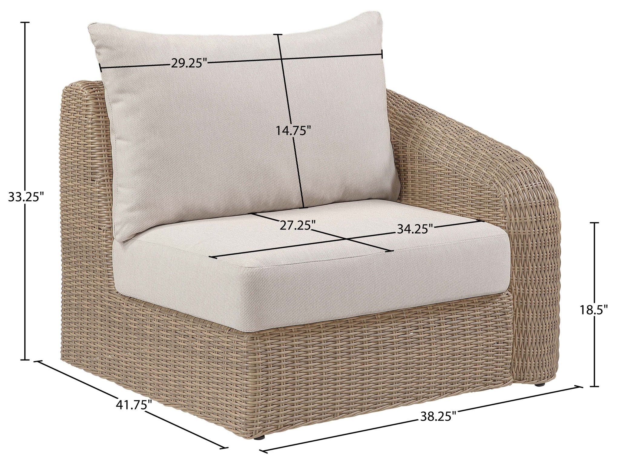 Seacrest - Olefin Water Resistant Fabric And Wicker Outdoor Patio Right Arm Chair