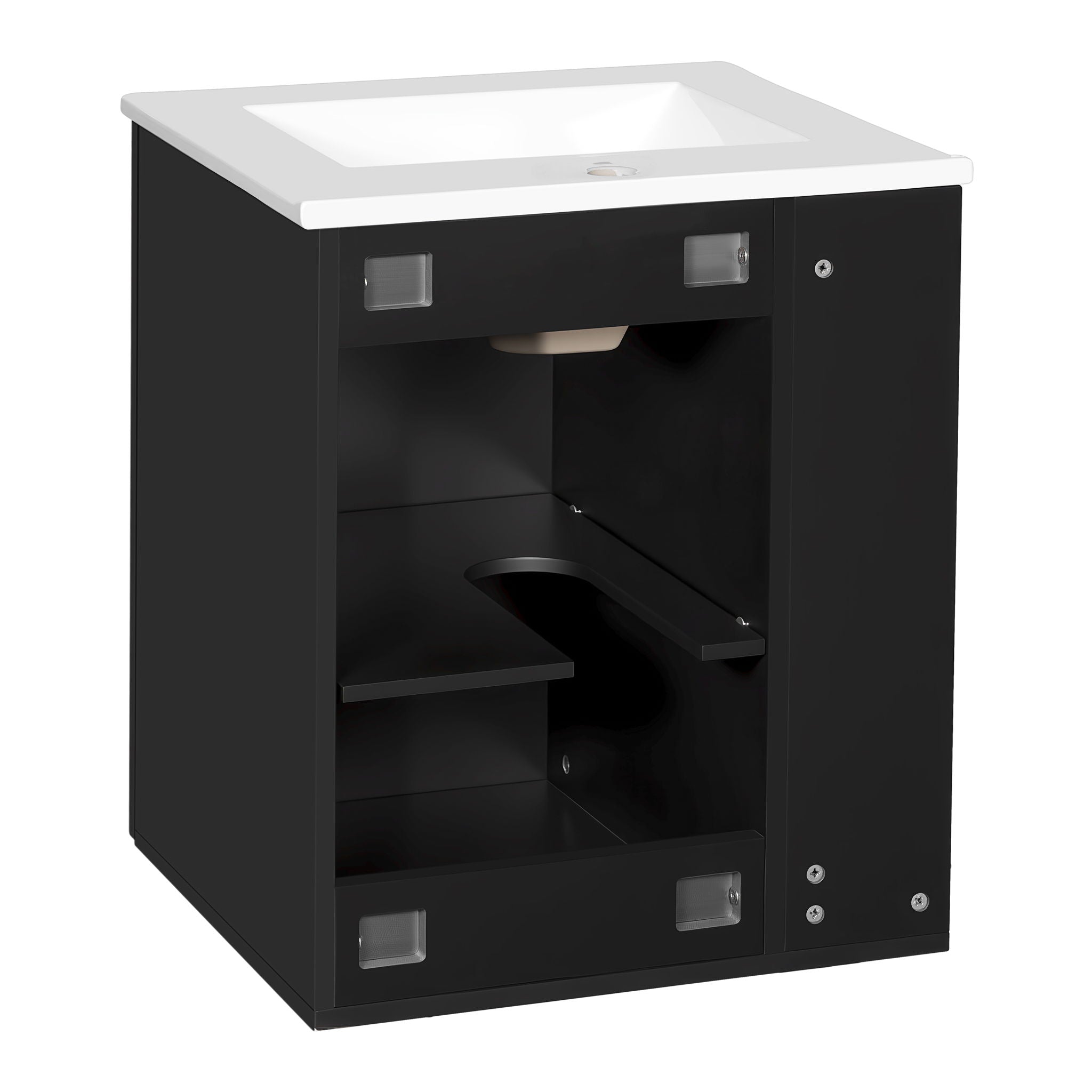 Modern Wall Mounted Bathroom Cabinet With Side Shelf And Ceramic Sink