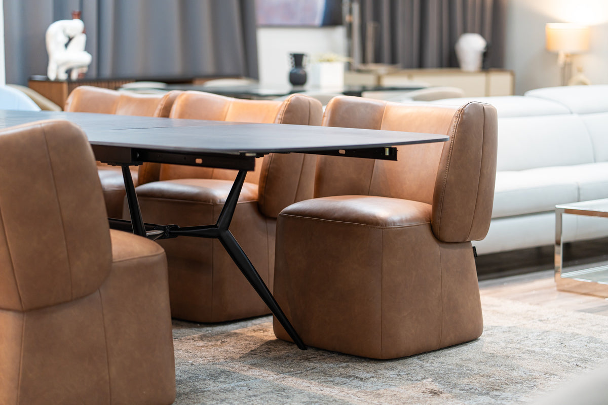 Standing - Modern Brown Vegan Leather Dining Chair w/ Castor Wheels