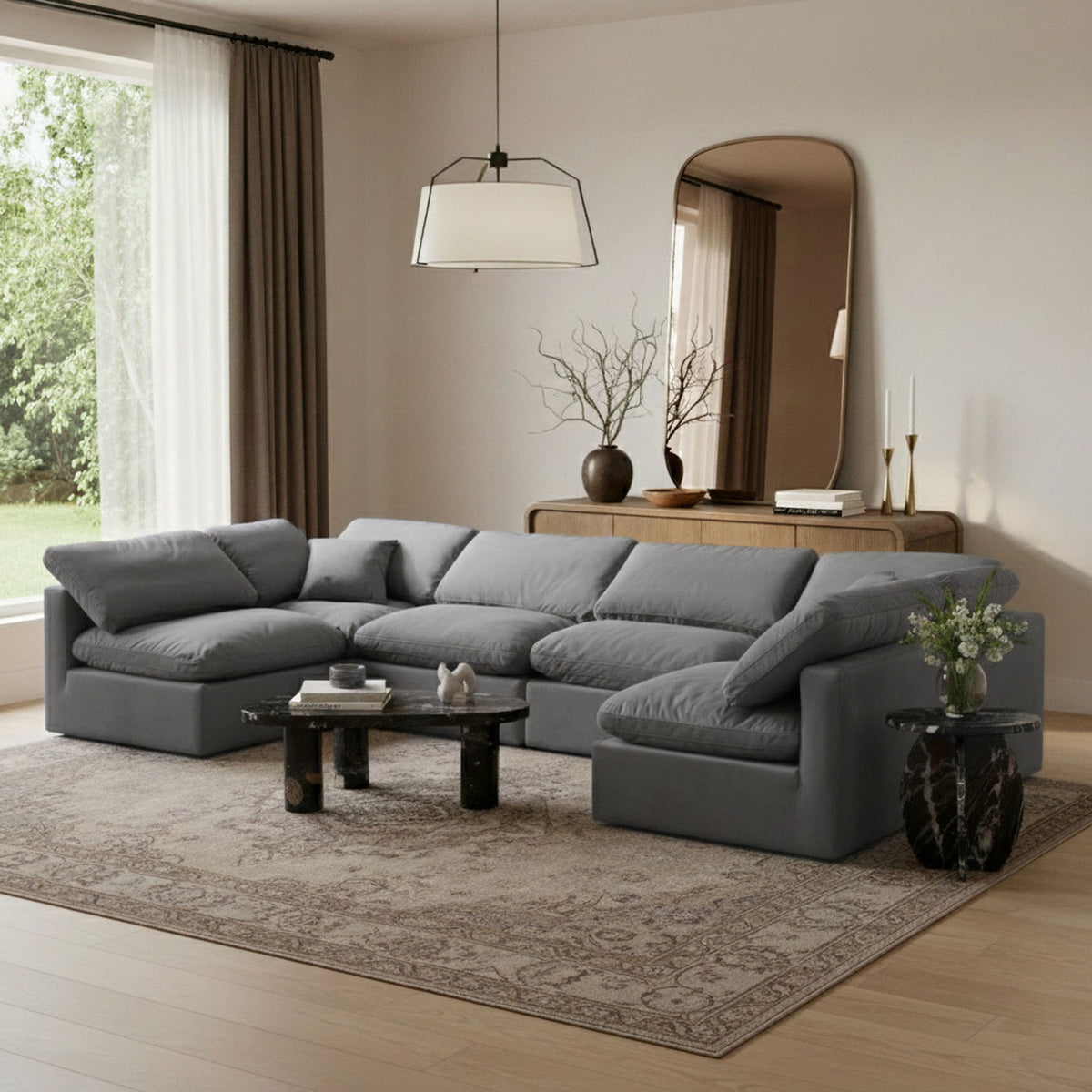Indulge - Velvet 6 Piece Modular U-Shaped Sectional