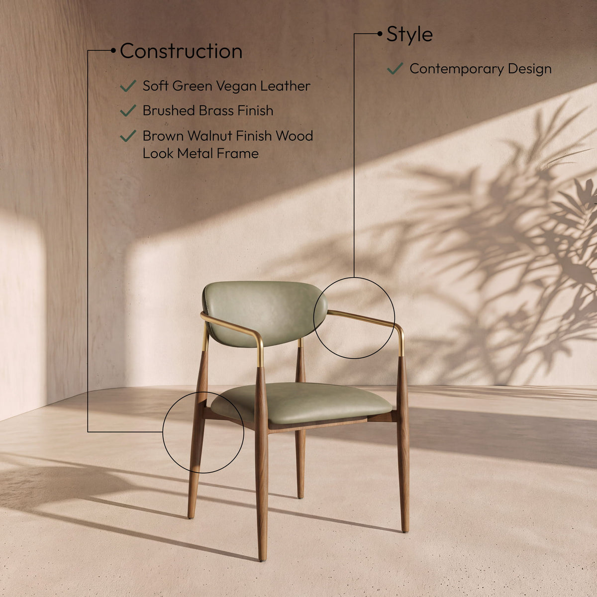 Ronda - Vegan Leather Upholstered Dining Arm Chair - Walnut Legs