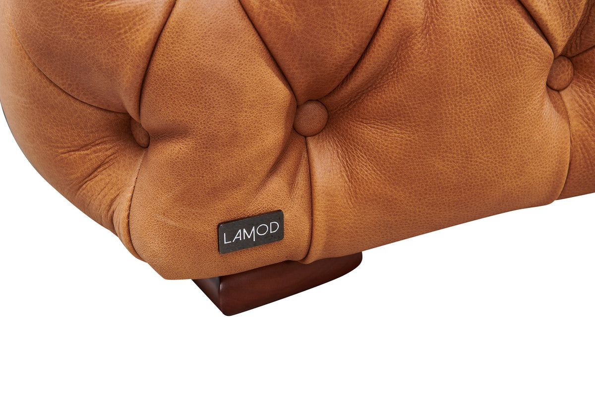 Dexter - Transitional Camel Full Italian Leather Lounge Chair