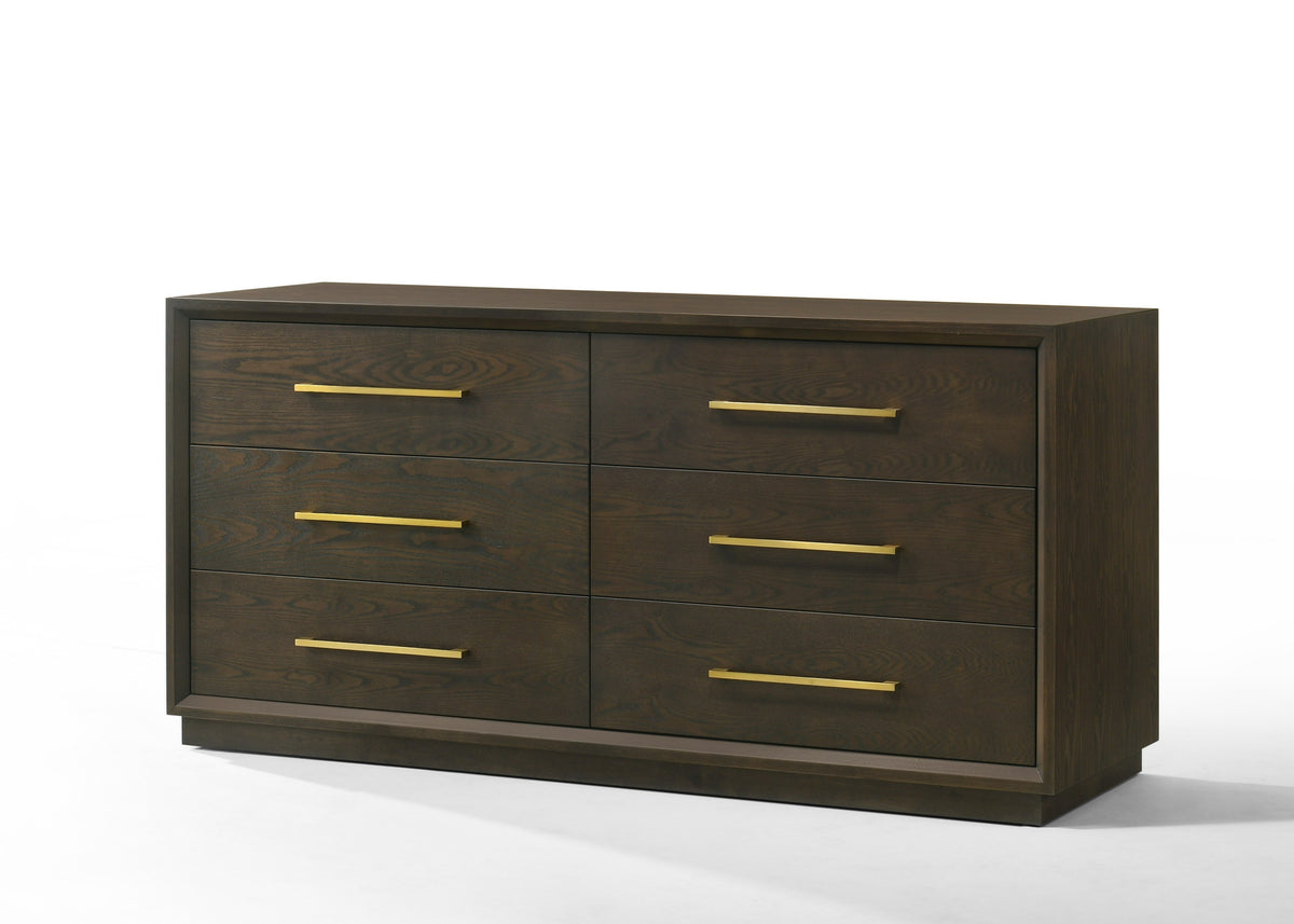 Manhattan - Contemporary Brown Oak and Gold Dresser